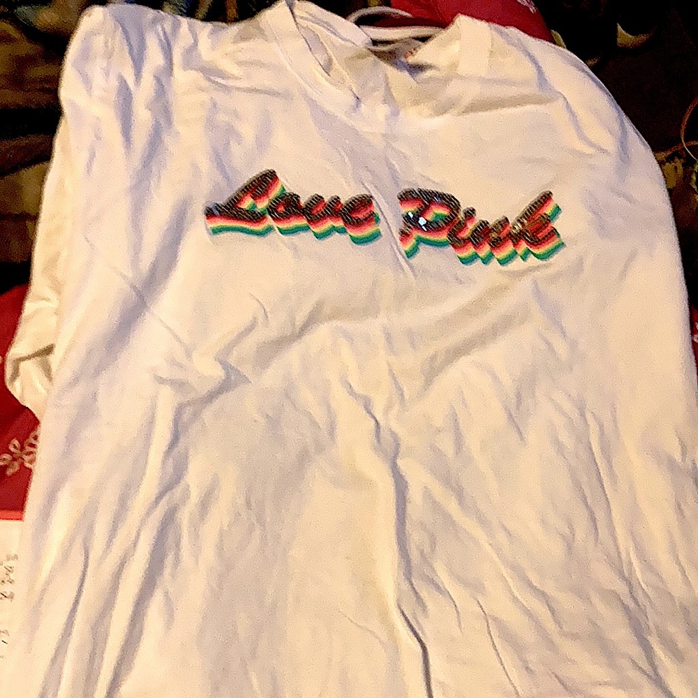 Pink vS white long sleeves rainbow bling writing